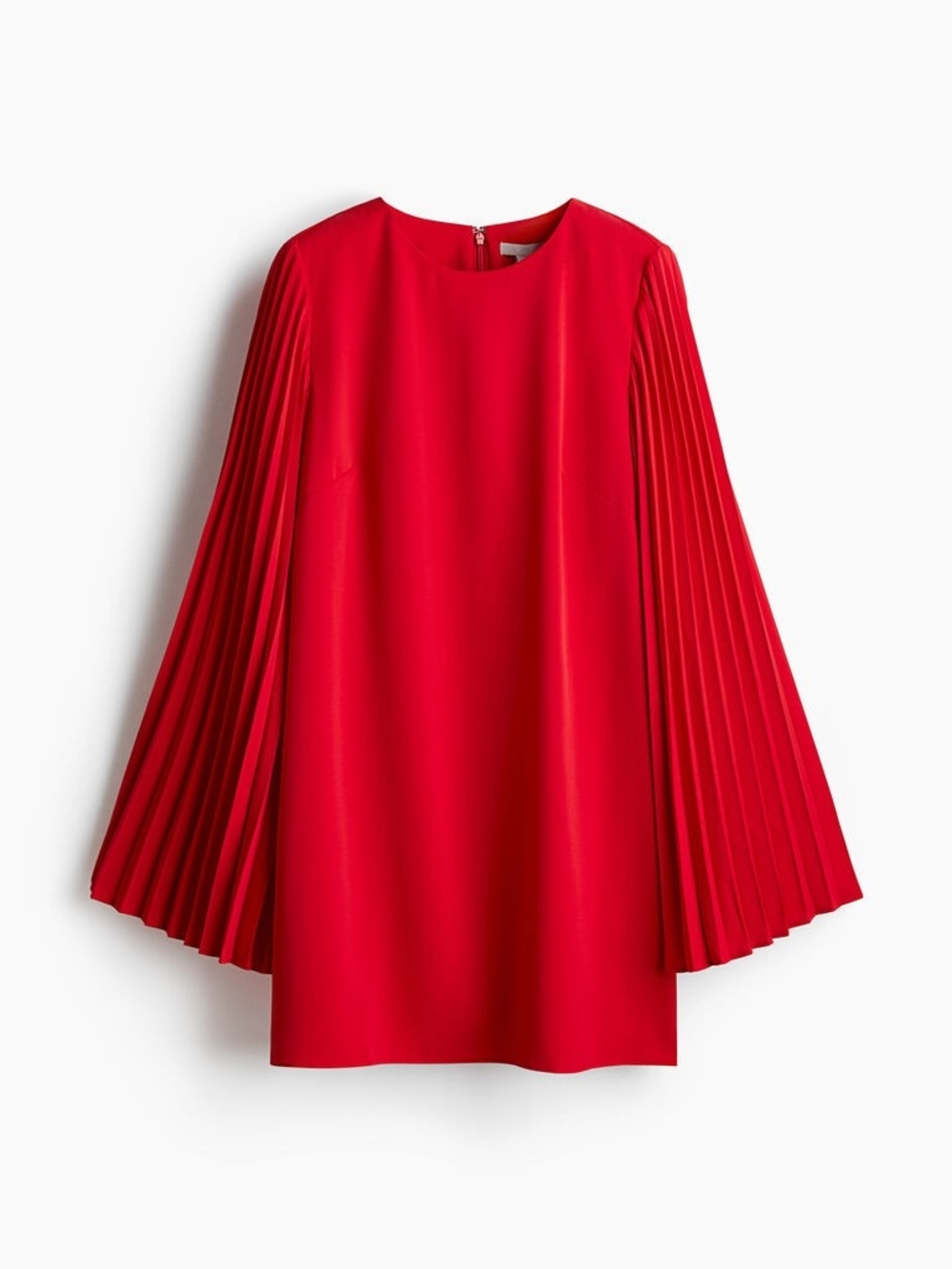 H&M Vibrant Red Pleated-Sleeve Shift Dress